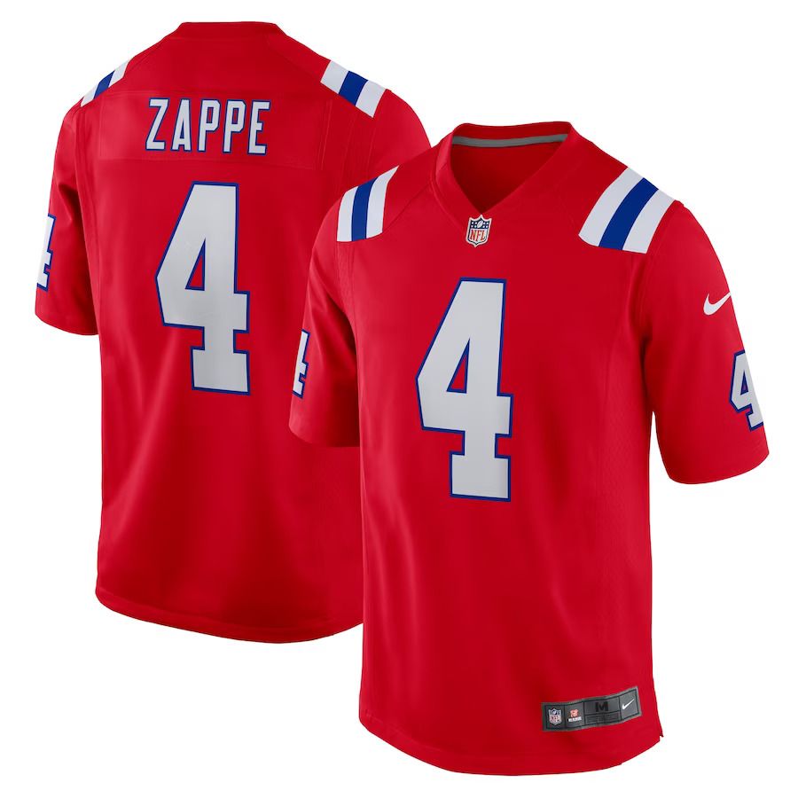 Men New England Patriots 4 Bailey Zappe Nike Red Alternate Game Player NFL Jersey